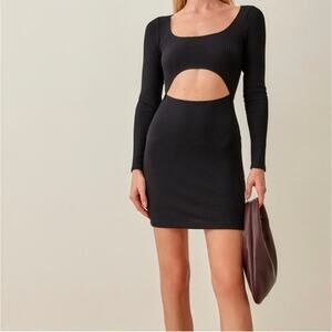 Reformation Denmark Ribbed Knit Cutout Long Sleeve Mini Dress Black M Night Out